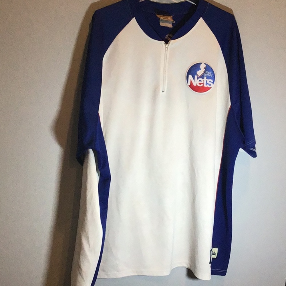 Majestic hardwood classics NBA NJ Nets 1/4 zip shirt warm up jersey